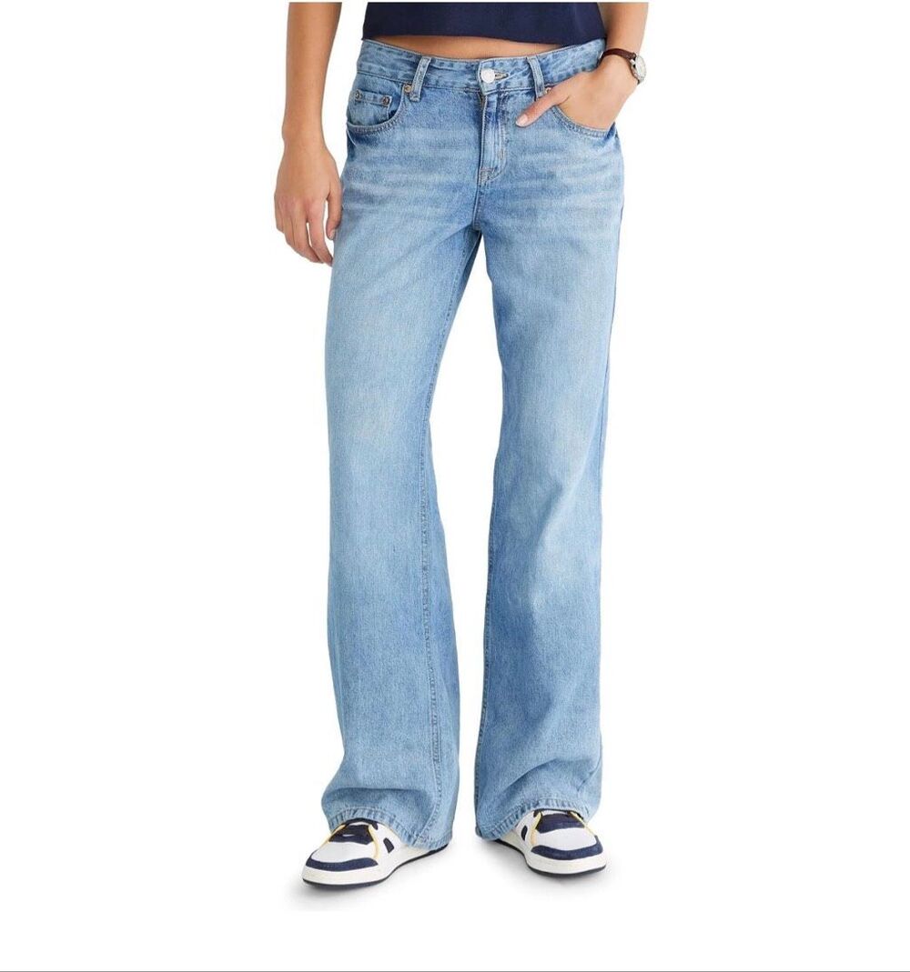 Aeropostale Womens Low Rise Baggy Jeans Light Wash Blue Denim 000 Short Y2K
